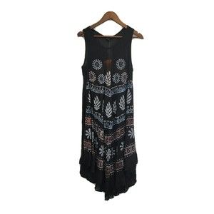 Zury Free Size Dress Black Embroidery Boho Indie Gypsy Hippie